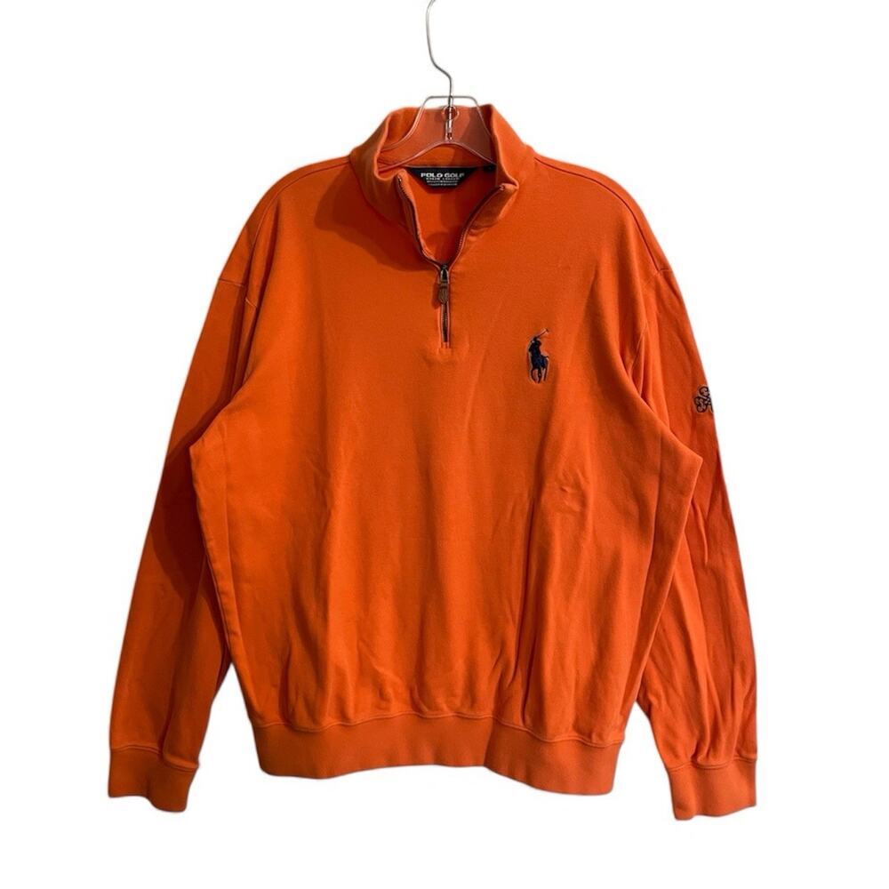 Polo Golf Ralph Lauren 1/4 Zip Pullover Shirt Mens Large L/S Orange Cotton